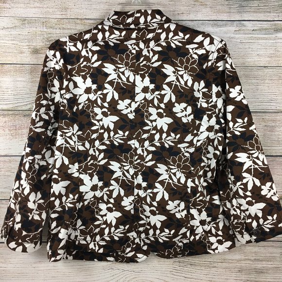 Liz Claiborne Floral Blazer 3/4 Sleeves Brown - Picture 6 of 13